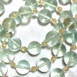 Genuine Green Fluorite & Golden Rutilated Quartz Gemstone Beaded Necklace